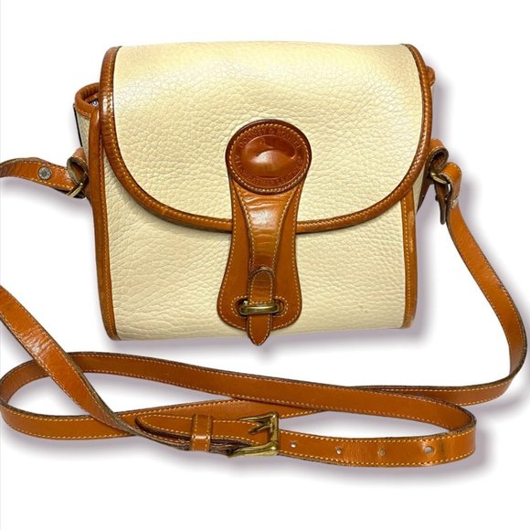 Dooney & Bourke Handbags - Dooney & Bourke Vintage 80s Essex Saddle Ivory Tan Pebble Leather Cross Body Bag